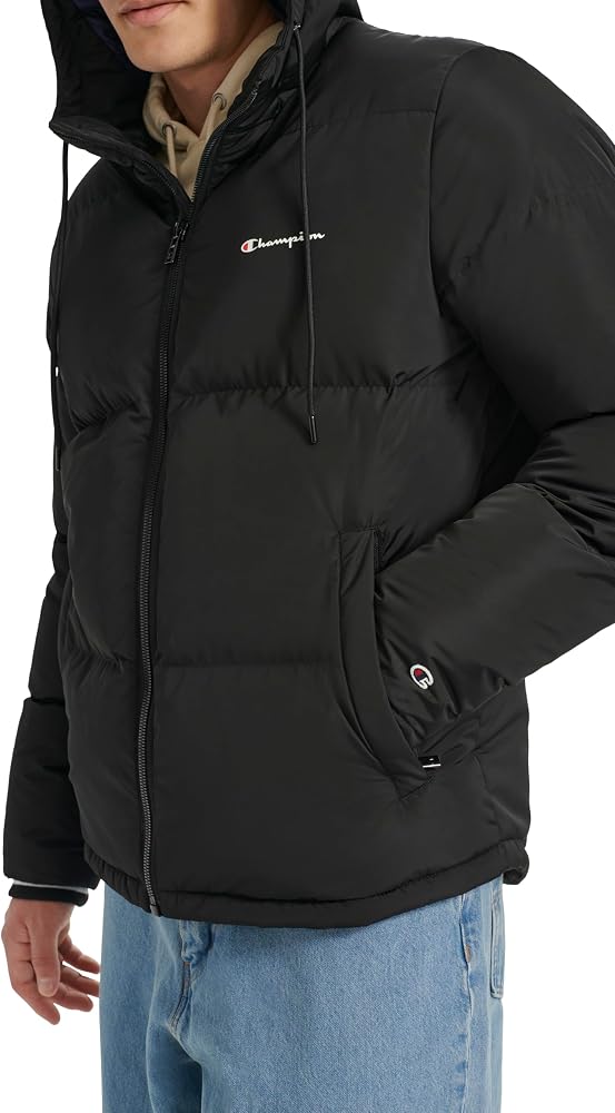 Champion Men's Quilted Full-Zip Hooded Puffer Jacket, Black, Small